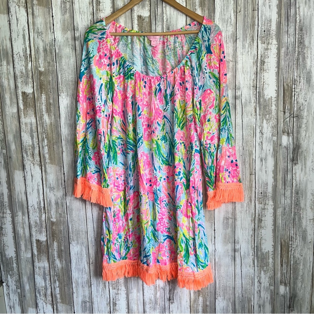 Lilly Pulitzer Getaway Coverup Dress in Fan Sea Pants 100% Linen - Picture 2 of 6